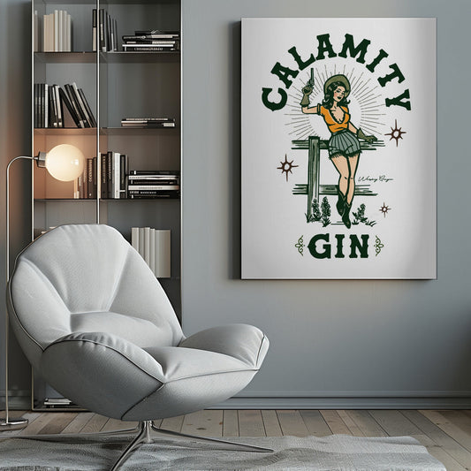 Wandbild Katastrophe Gin Lustig Retro Western Cowgirl