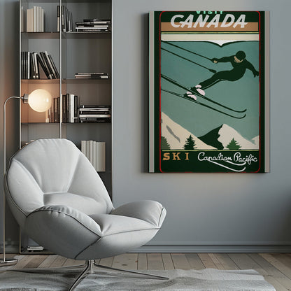 Wandkunst Wintertourismus: Vintage-Ski-Kanada-Poster