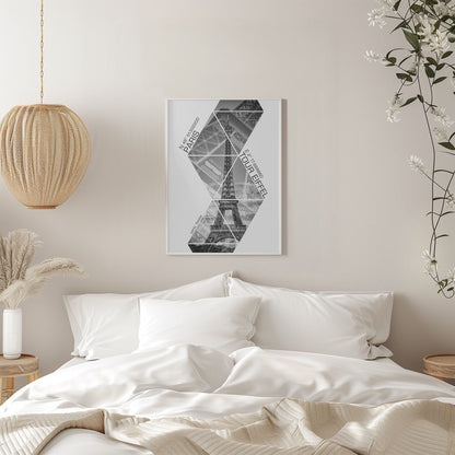 Wandbild Koordinaten PARIS Eiffelturm | monochrom