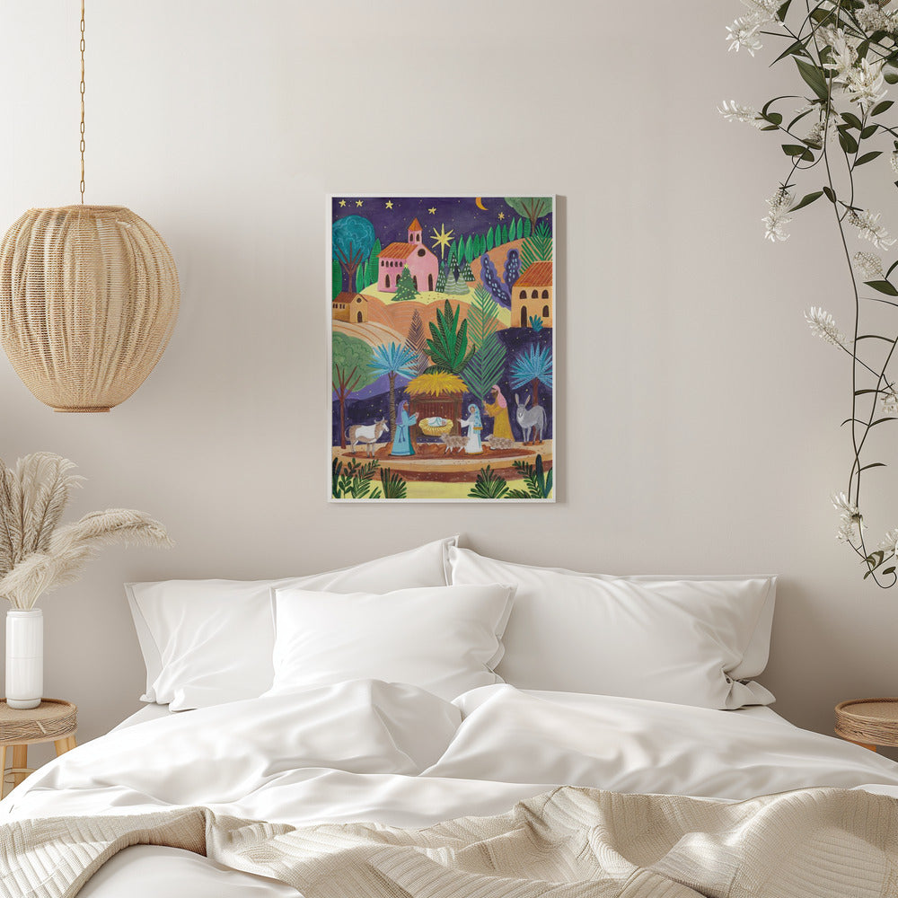 Wandbild Krippenszene Sternennacht Leinwanddruck