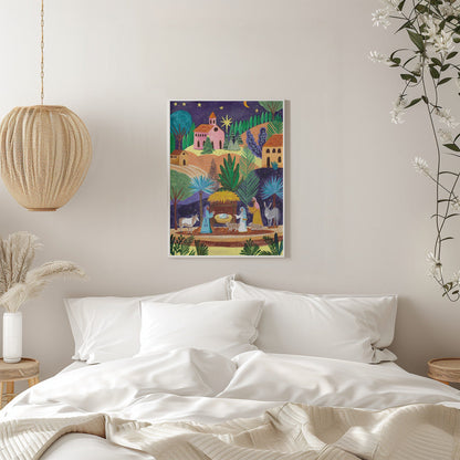 Wandbild Krippenszene Sternennacht Leinwanddruck