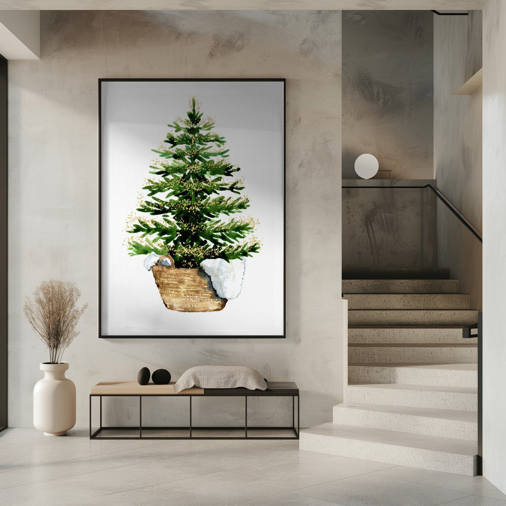 Wandbild Gemütlicher Aquarell-Weihnachtsbaum (2) Leinwanddruck
