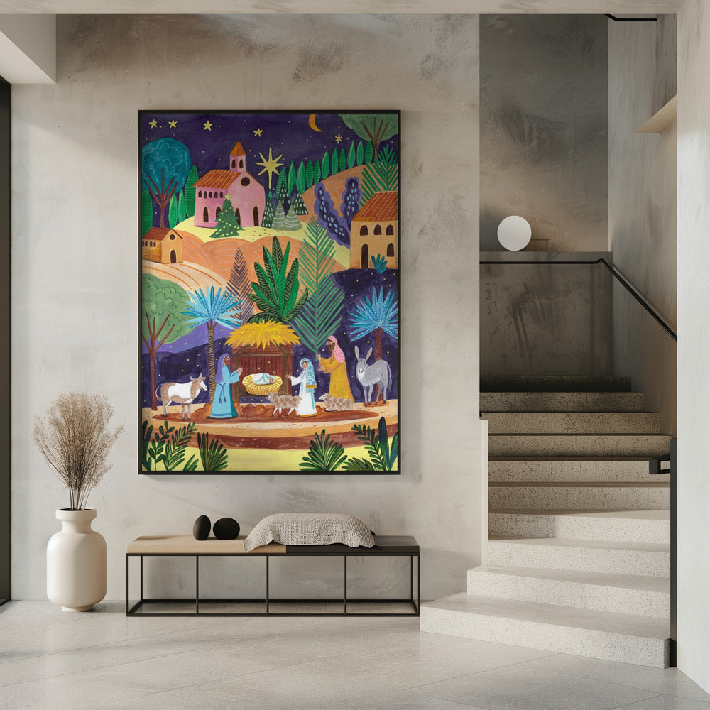 Wandbild Krippenszene Sternennacht Leinwanddruck