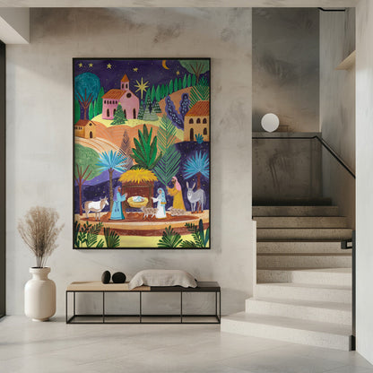 Wandbild Krippenszene Sternennacht Leinwanddruck