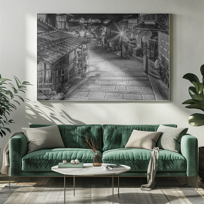 Wandbild Ninen-zaka im historischen Kyoto am Abend - monochrom