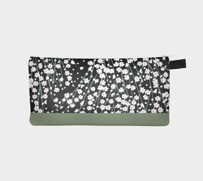 Zippered Cotton Canvas Pencil Case | Black Daisies