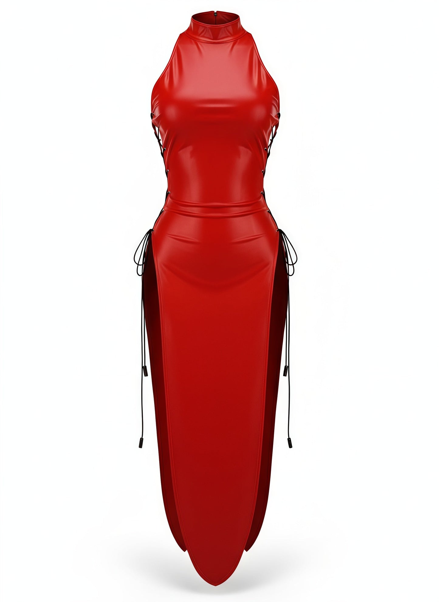 Vintage PU Leather Satin Cheongsam Lingerie Sexy Party Dress Costume