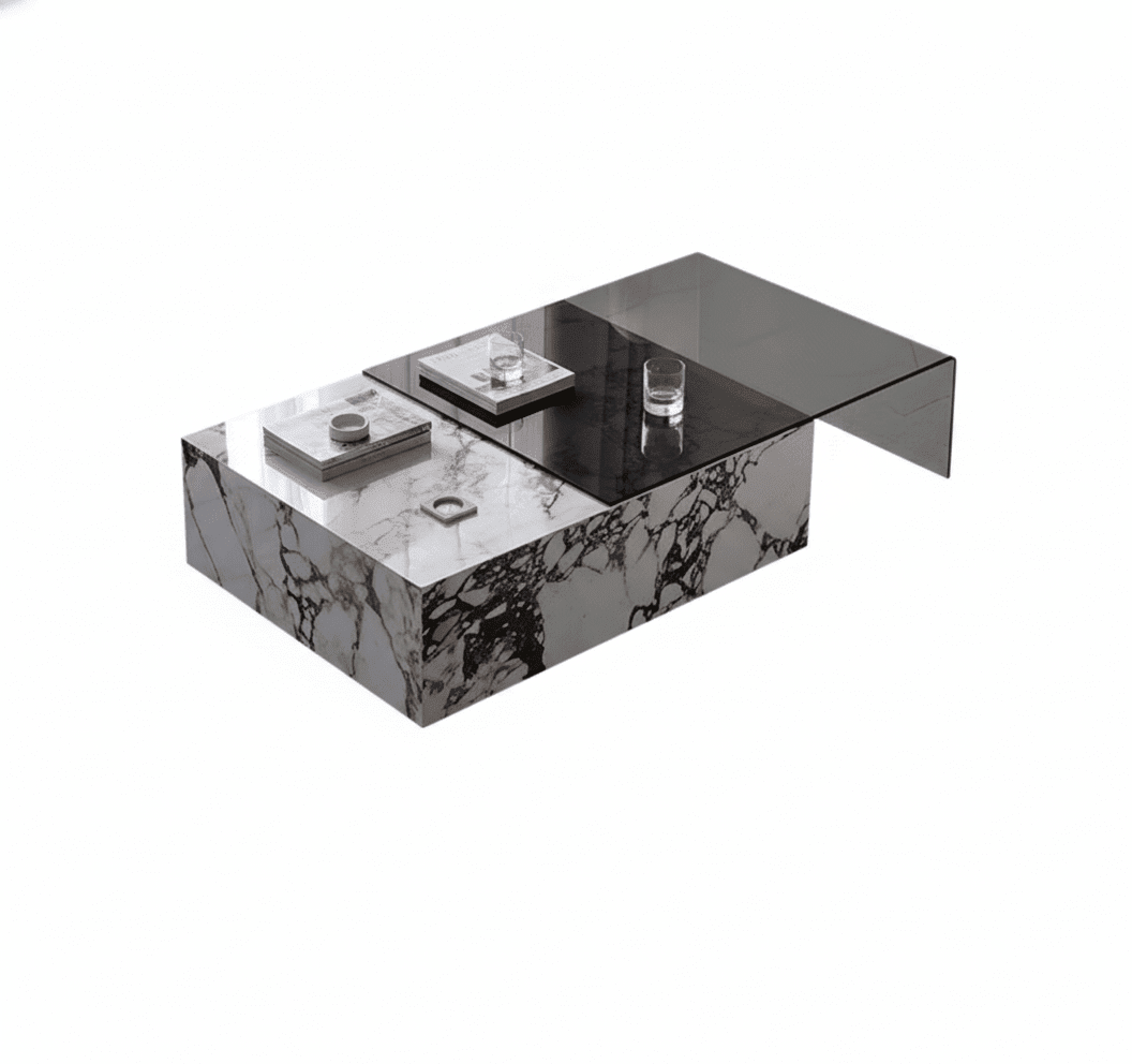 Rimini Tisch mit zwei Oberflächen aus Marmor und Glas