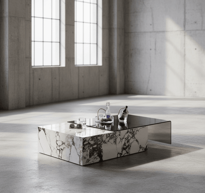 Rimini Tisch mit zwei Oberflächen aus Marmor und Glas