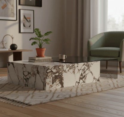 Rimini Tisch mit zwei Oberflächen aus Marmor und Glas
