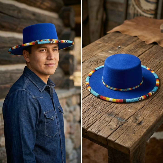 Size-60 Beaded Flat-Brim Felt Hats
