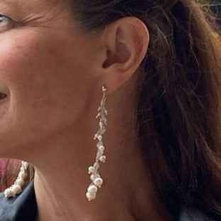 Long Strand of Pearls: Statement Earrings in Sterling Silver