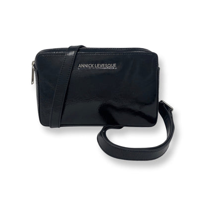 Petit sac bandoulière en Cuir Vernis souple Noir, Annie - PRÉCOMMANDE