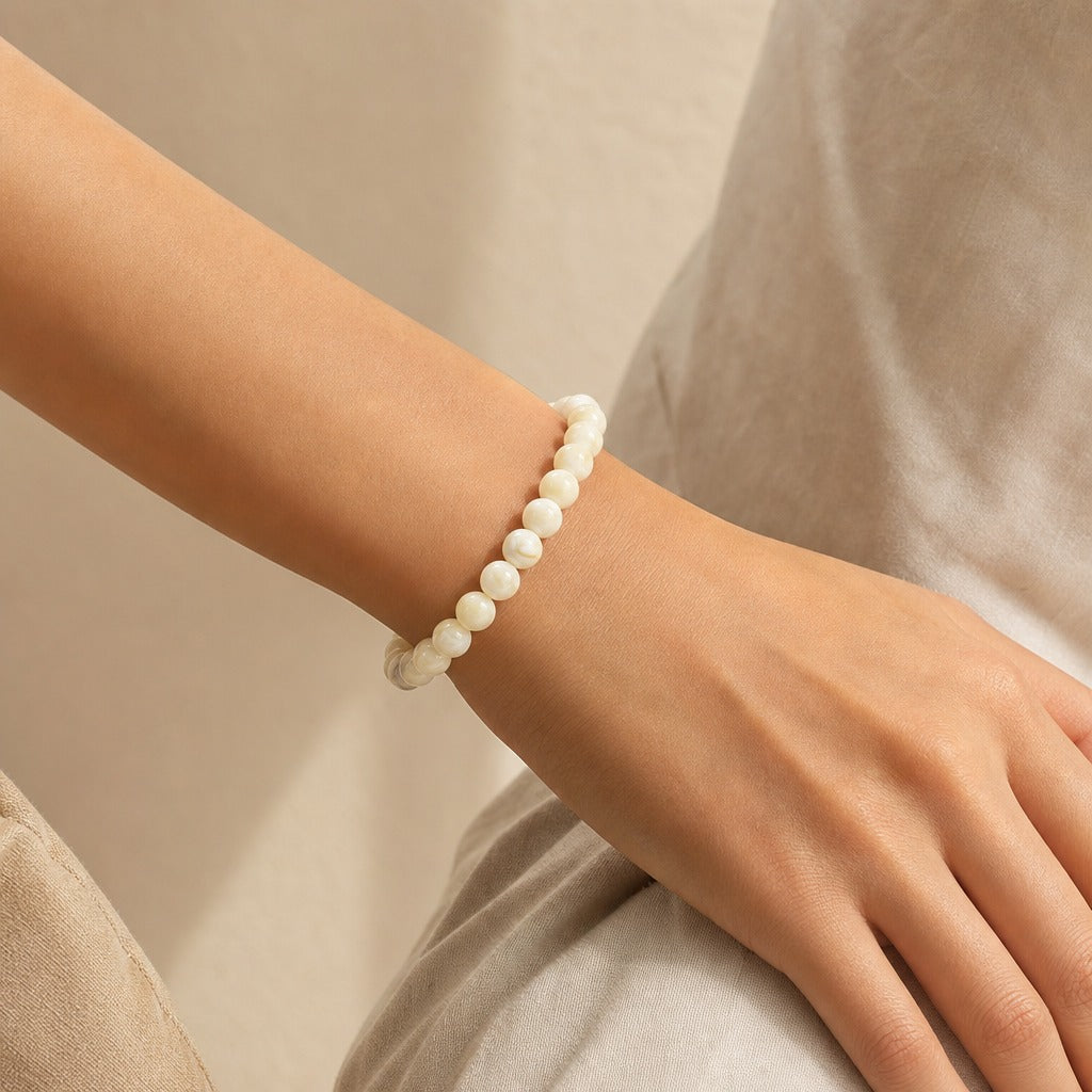 Shell White Round Bracelet - 8mm