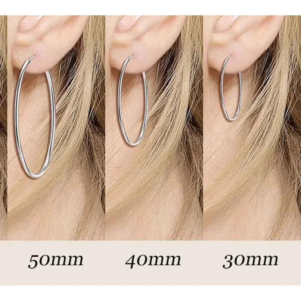 Stylish 925 Sterling Silver Large Hoop Earrings for Women - Trendy Circle Endless Huggie Big Hoops (30/40mm)