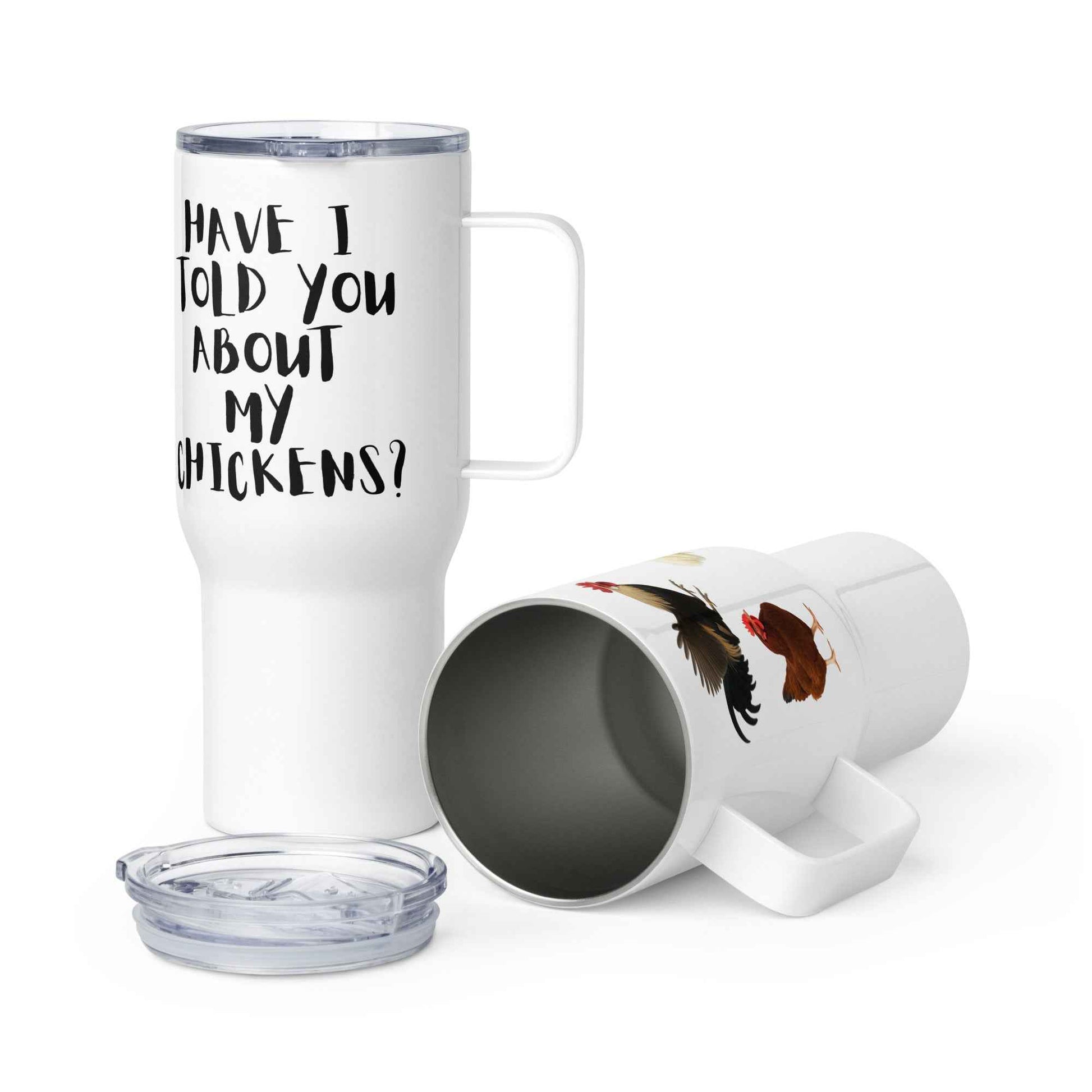 Chickens travel mug with a handle