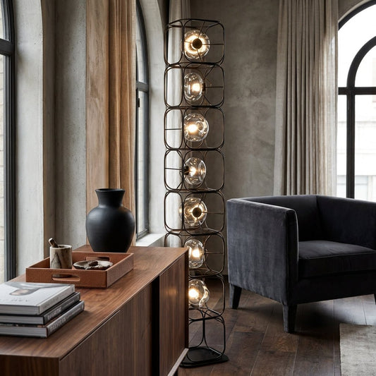 Valletta Wrought Iron + Glass Floor Lamp