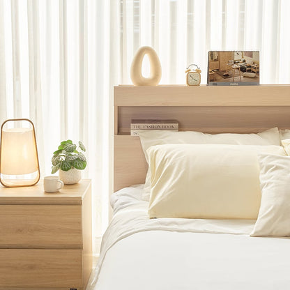 Vienna Wooden Bed with Storage Drawers & Integrated Power Outlets (Natural Wood)