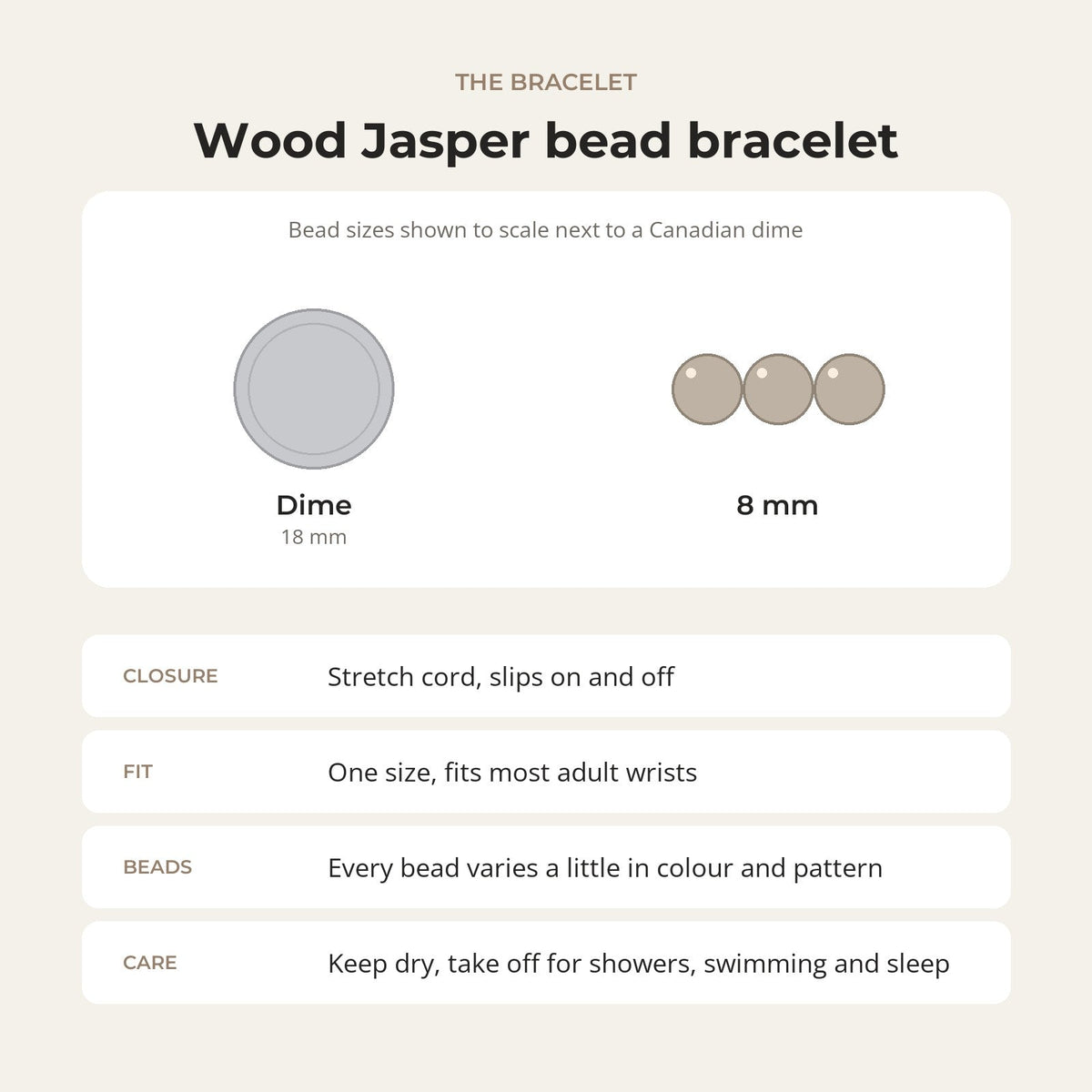 Wood Jasper Matte Round Bracelet - 8mm