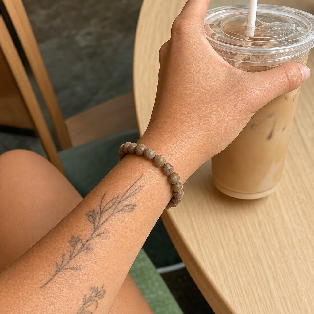 Wood Jasper Matte Round Bracelet - 8mm