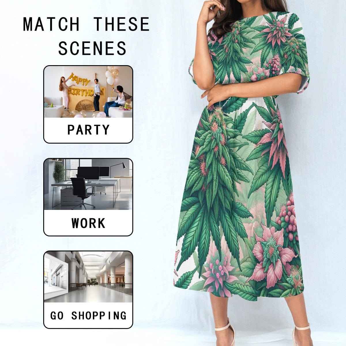 Pink Haze Floral A-Line Midi Dress with Pockets